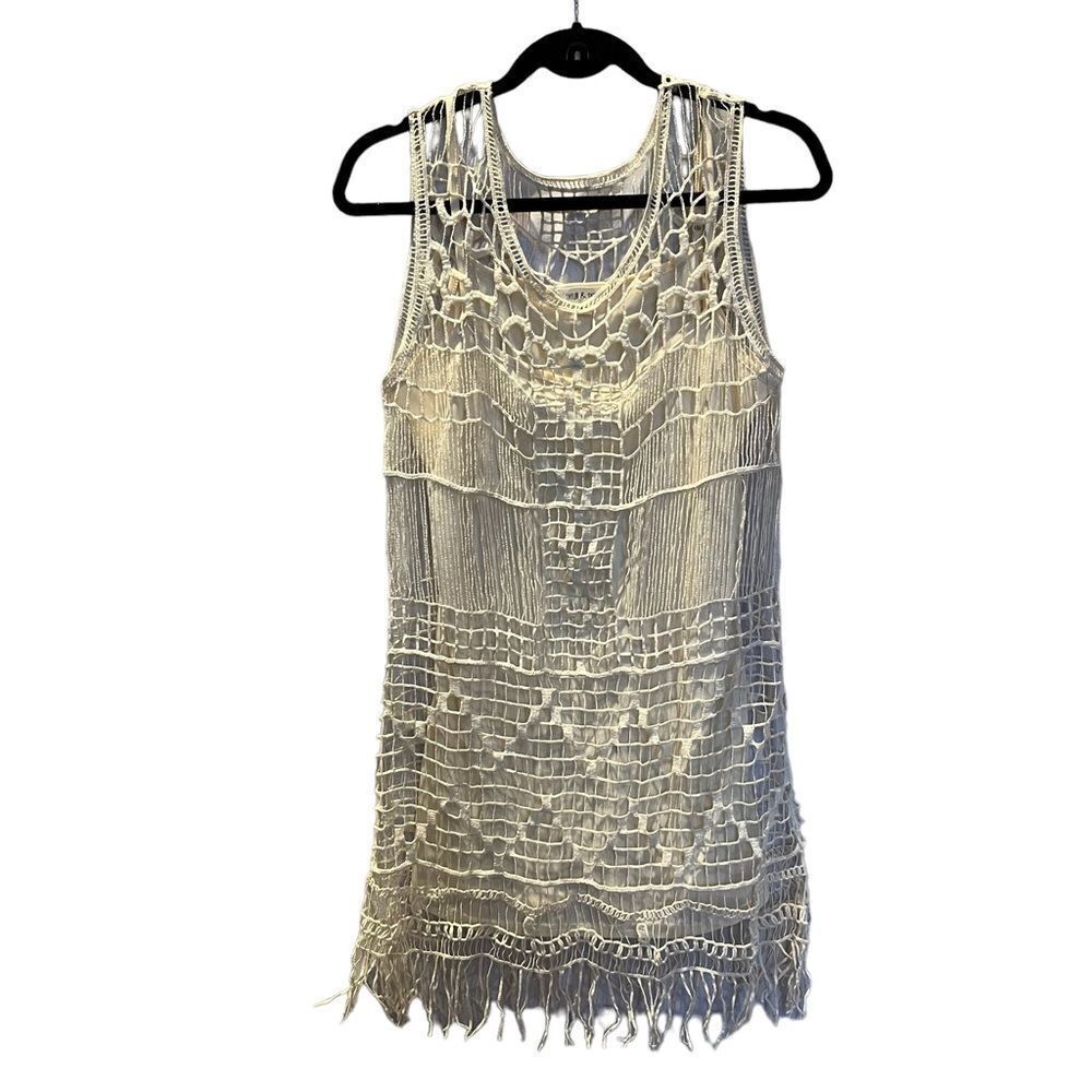Women's Taylor and Sage Tank/tunic crochet with fringe beige Size S/M